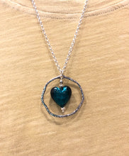 Load image into Gallery viewer, Teal Heart in Circle Necklace
