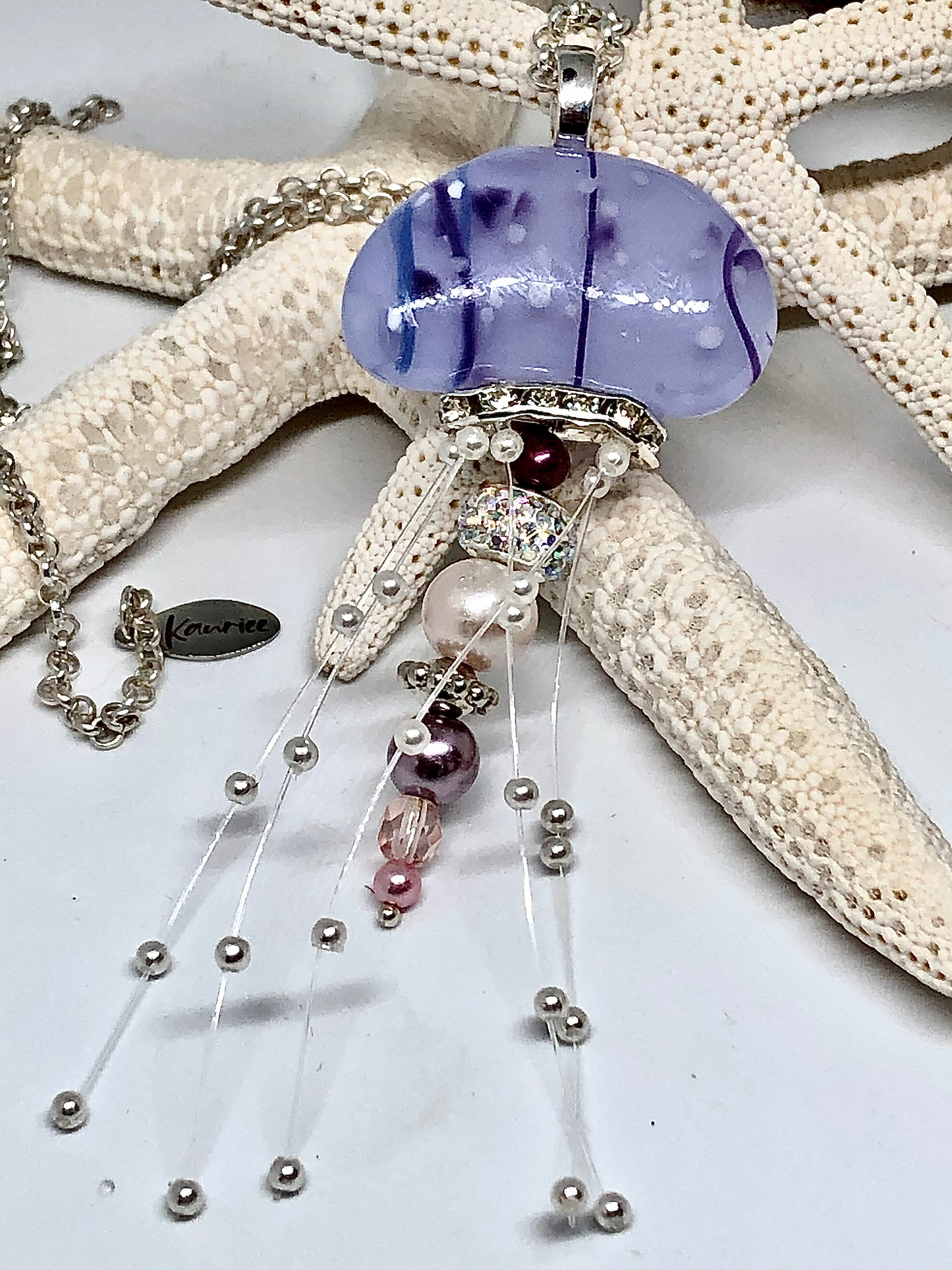 Purple Beaded Pearl Jellyfish Pendant