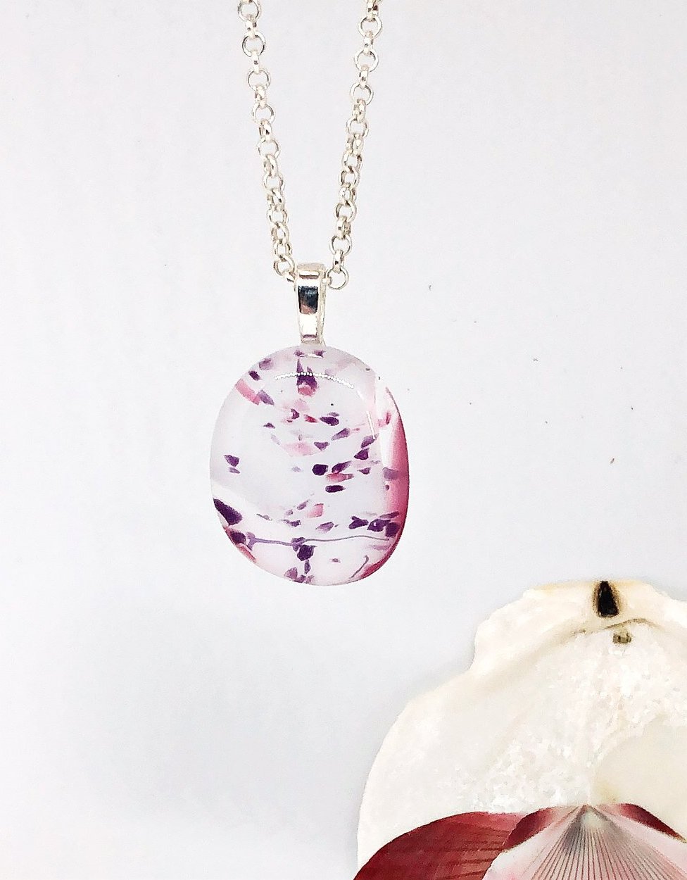 Pink and Purple Fused Confetti Glass Necklace