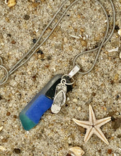 Load image into Gallery viewer, Mixed Blues Tumbled Beach Glass Necklace with Flip Flop Charm
