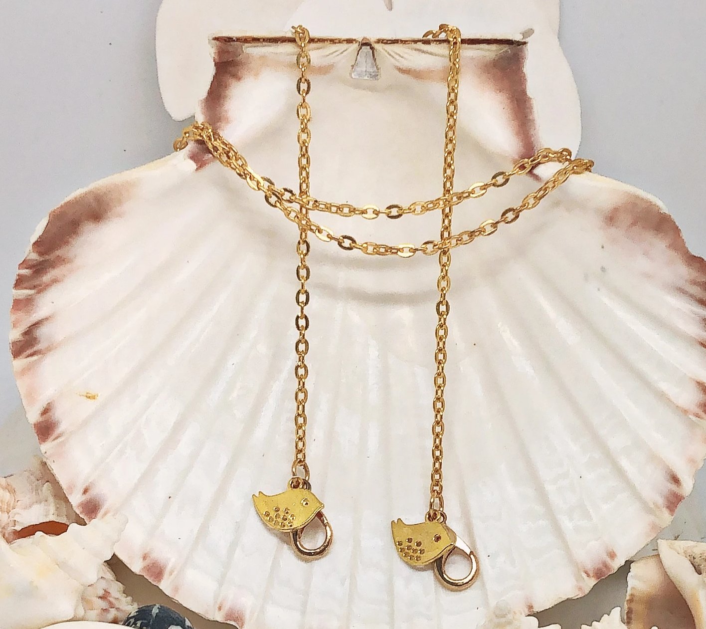 Gold Mask Chain with Bird Charms