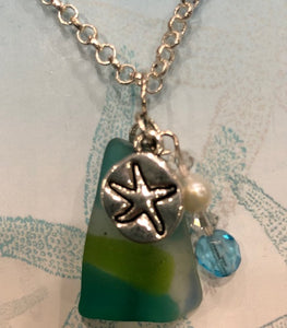 Beach Glass Necklace with Starfish Charm and Bead Accents