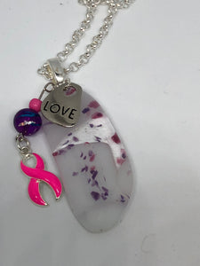 Breast Cancer Ribbon Fused Glass Pendant