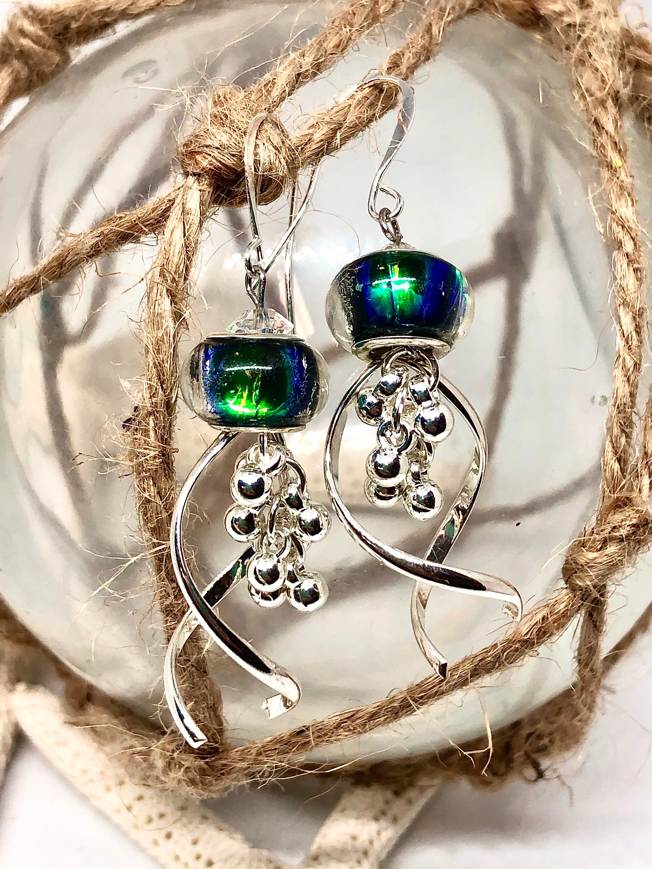 Iridescent Green Jellyfish Earrings