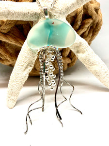 Teal Beaded Jellyfish Pendant